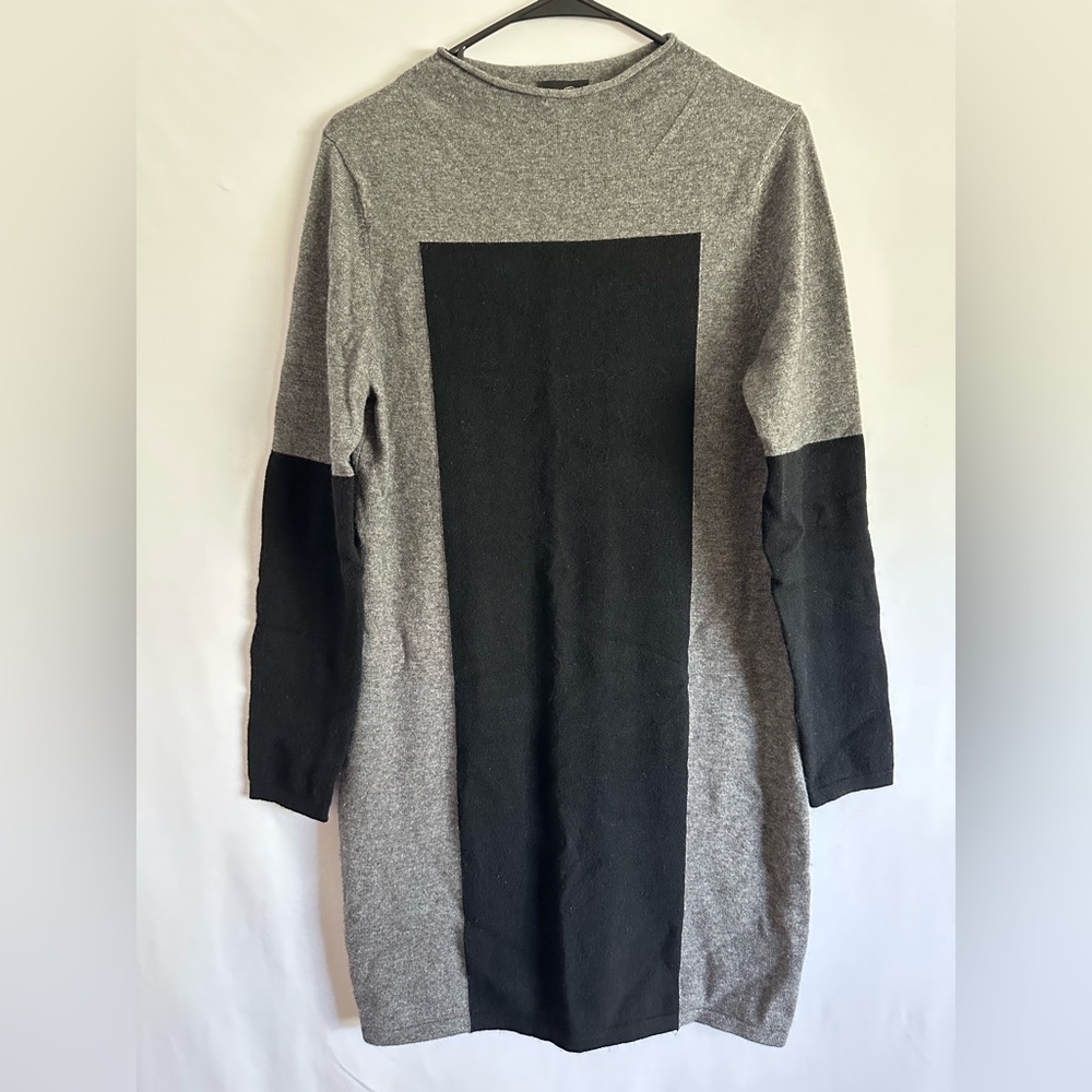Lochleven Wool Cashmere Blend Colorblock High Neck Sweater Dress Black Gray Sz L